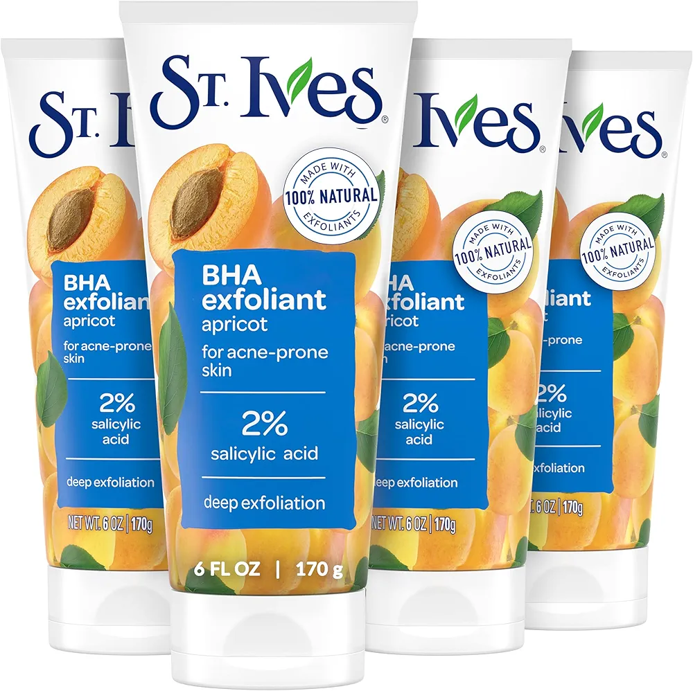 St. Ives Acne Control Apricot Face Scrub, Deep Exfoliator Skin Care, Prevents Acne for Radiant Skin, Salicylic Acid Acne Treatment Facial Scrub, Made with 100% Natural Exfoliants, 6 oz, 4 Pack