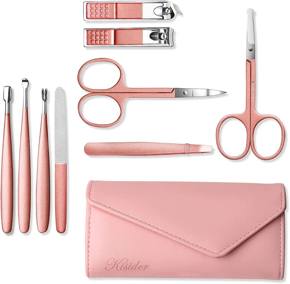 Nail Care Kit Manicure Set - 9 PCS Rose Gold Martensitic Stainless Steel Nail Kit, Suitable for Home, Workplace, Outdoor Travel, Gift Giving, Beauty Salon.Nail Care Tools with Pink Leather Bag