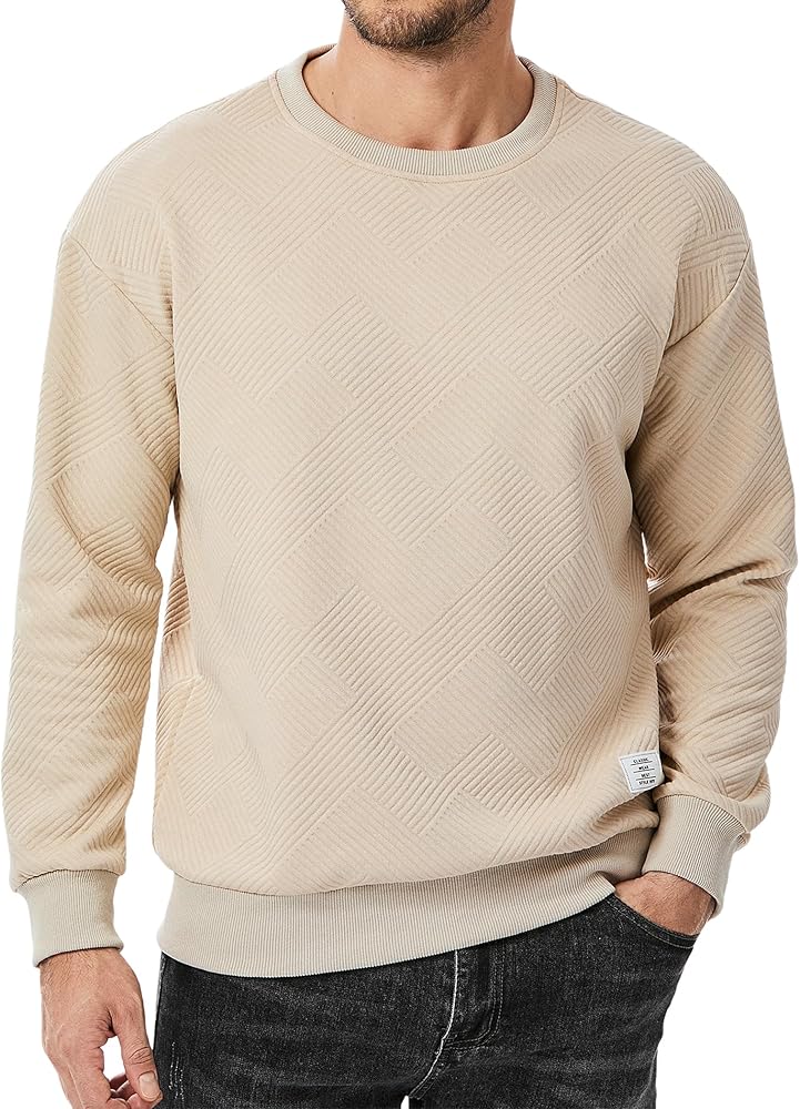 JMIERR Men's Crewneck Sweatshirt Casual Long Sleeve Geometric Texture Sweatshirts Fashion Pullover Shirts