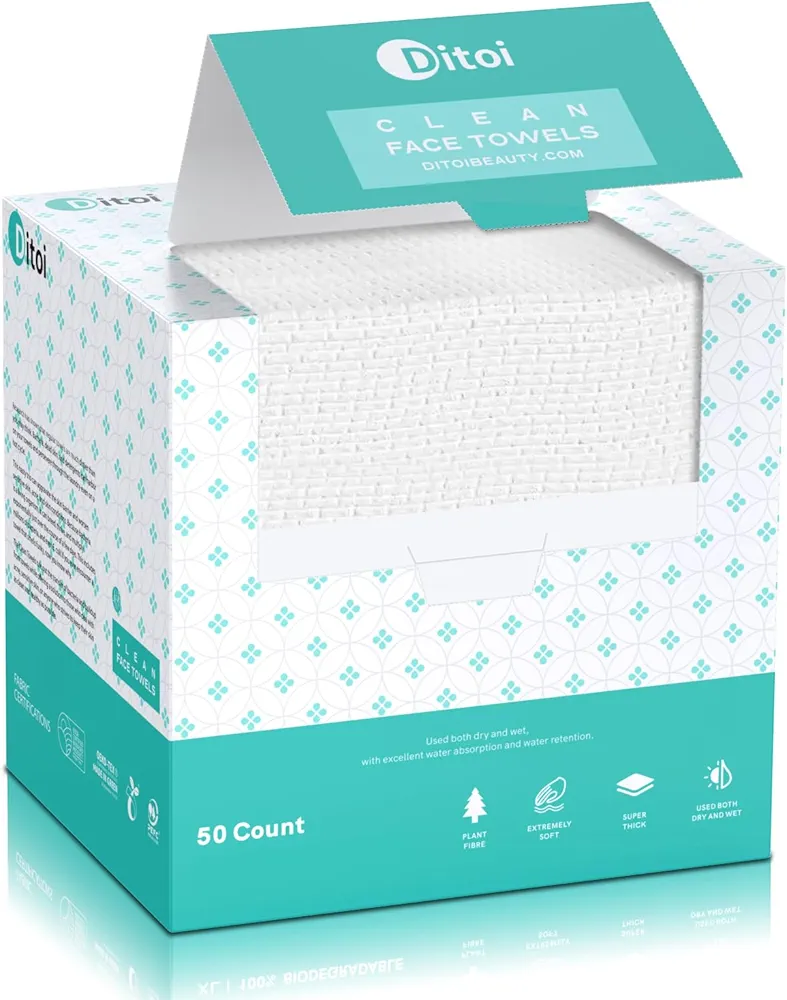 Face Towels, 10"×12" Disposable Face Towel, Face Towelettes XL, Ultra Soft Makeup Remover Dry Wipes, Thick Face Towel for Sensitive Skin, 50 Count (1 Pack)