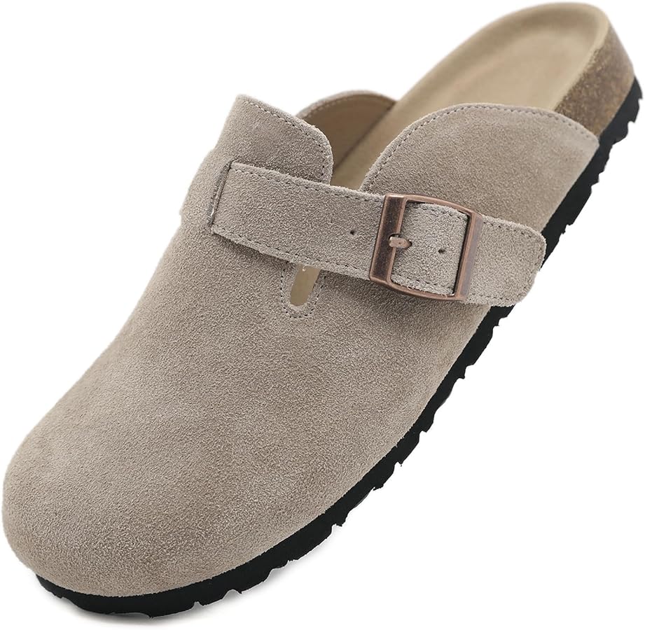 Dumalum Clogs for Women Men Suede Clogs Adjustable Buckle Slip-on Cork Footbed Mules Clogs Antislip Sole Slippers Unisex