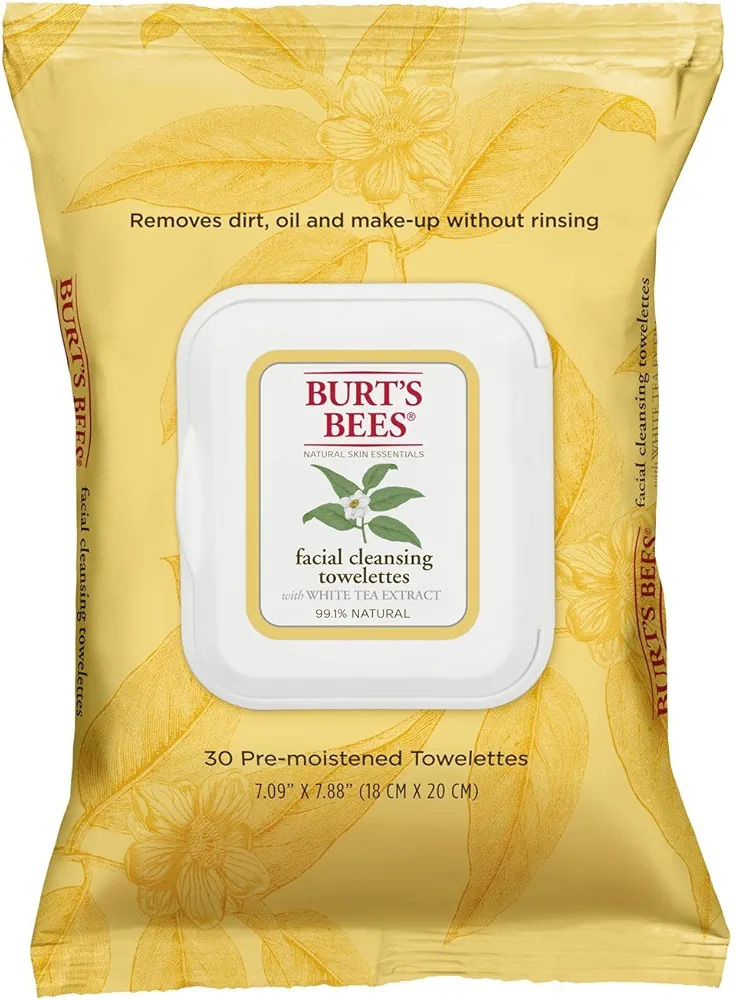 Burt's Bees Sensitive Facial Cleansing Towelettes with White Tea Extract - 30 Count (Pack of 2)