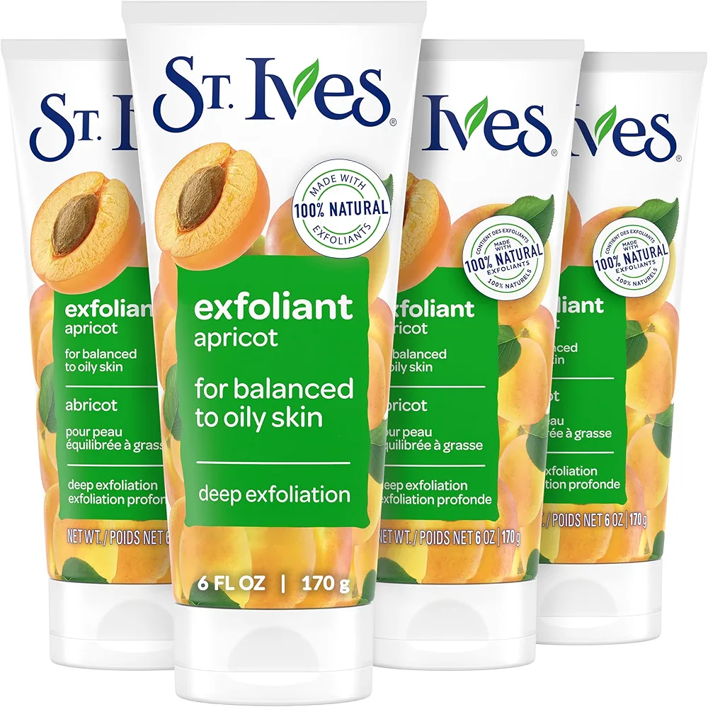 St. Ives Fresh Skin Apricot Face Scrub, Deep Exfoliator Skin Care for Clean, Glowing Skin, Oil-free Facial Scrub Made with 100% Natural Exfoliants, 6 oz, 4 Pack