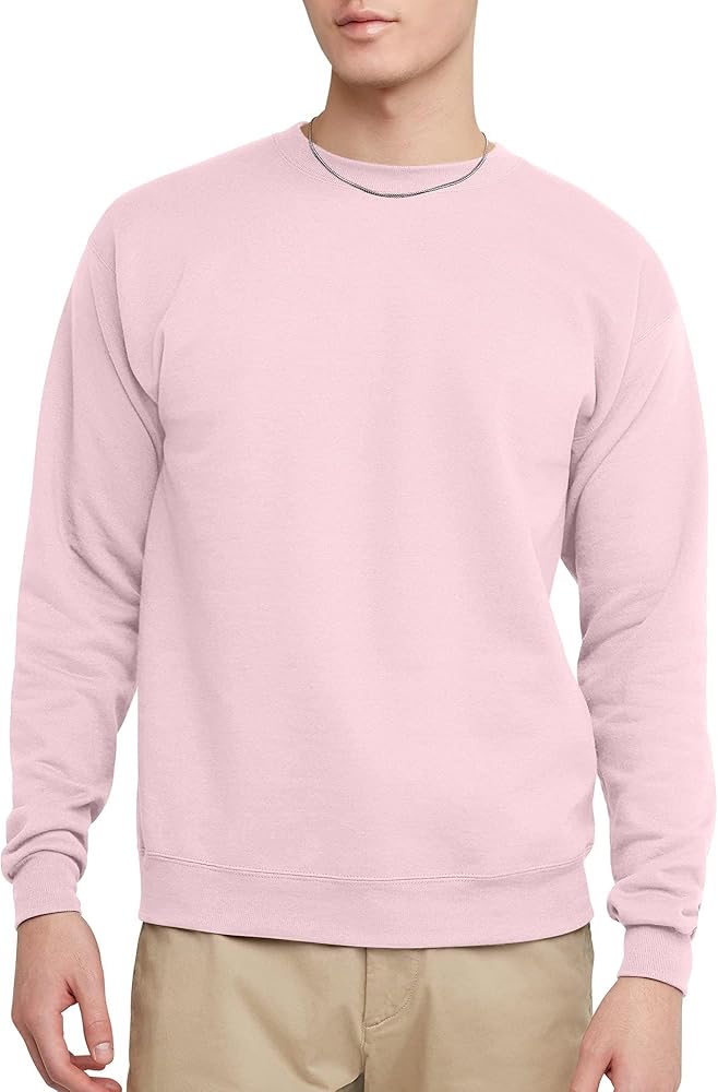 Hanes Men's, EcoSmart Pullover Crewneck Sweatshirt, Big & Tall Available, 1 or 2 Pack, Pale Pink-1 Pack, X Large