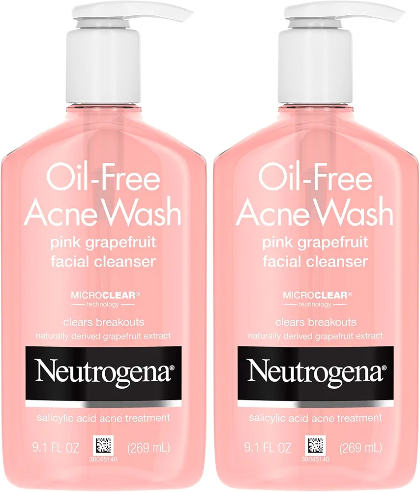 Neutrogena Oil-Free Pink Grapefruit Pore Cleansing Acne Wash and Daily Liquid Facial Cleanser with 2% Salicylic Acid Acne Medicine and Vitamin C, Twin Pack, 9.1 fl. oz, 2 Pack