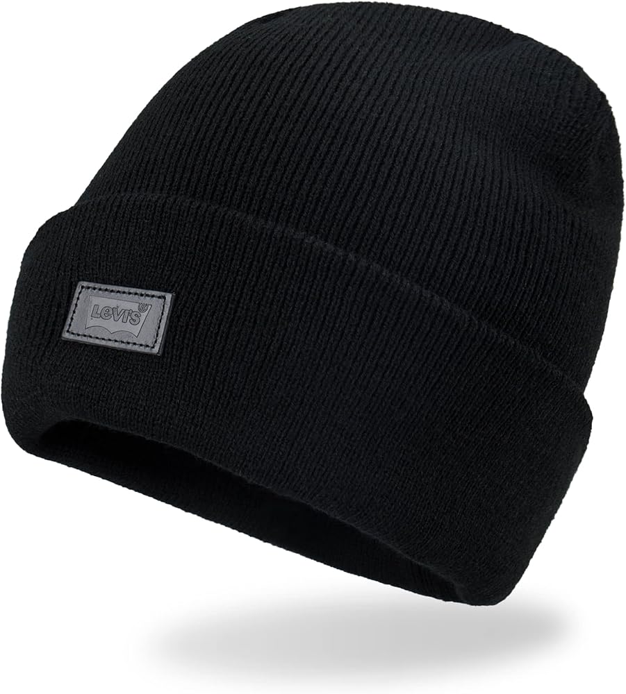 Levi's All Season Comfy Leather Logo Patch Cuffed Hero Beanie