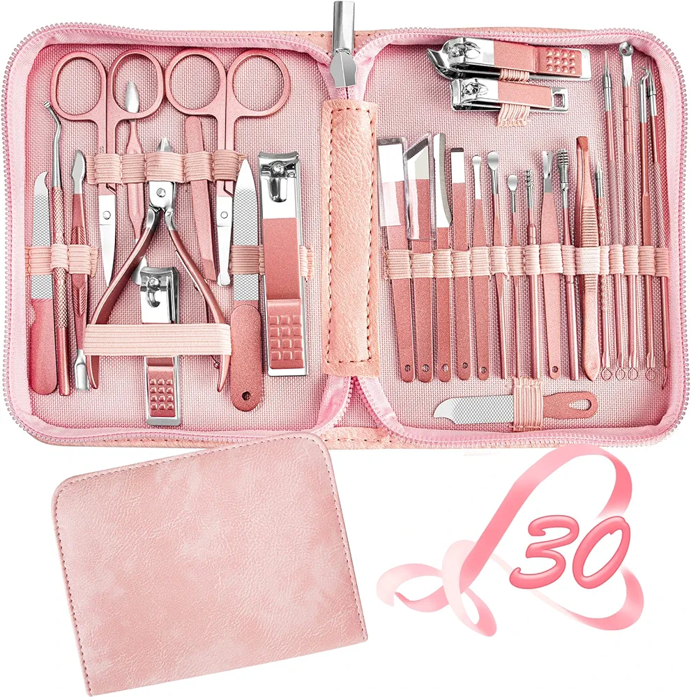 Manicure Set 30 in 1 Nail Clipper set, REDFLOW nail clippers, fingernail & toenail clippers, Manicure Tools, pedicure tools, Suitable for Travel Manicure Kit, Nail Set Kit With Everything Profe