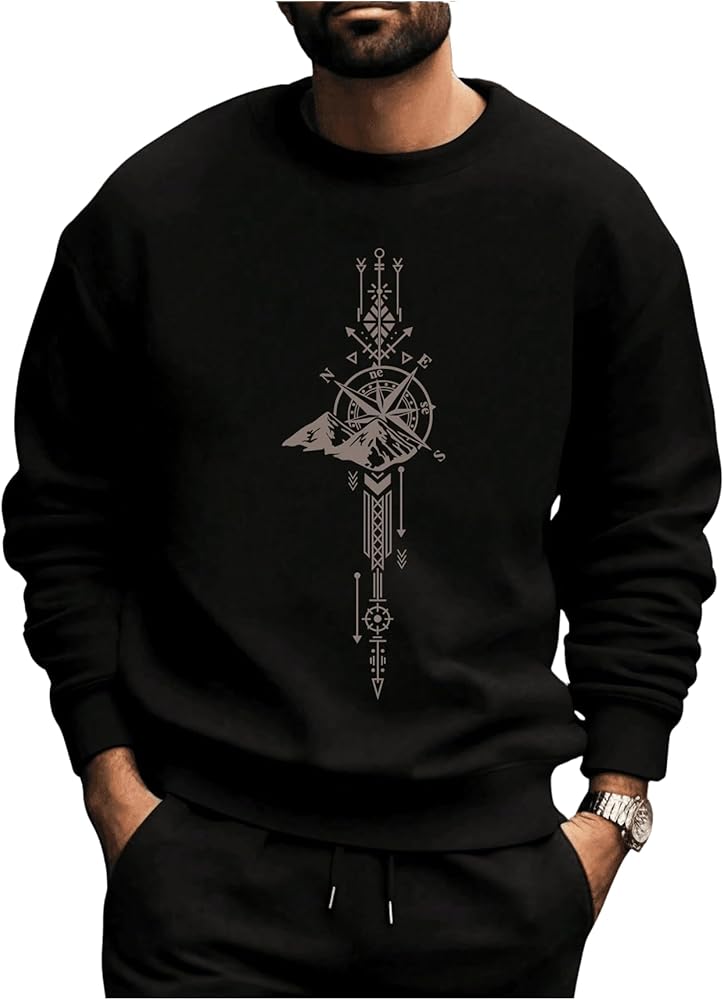 SOLY HUX Sweatshirts for Men Graphic Print Crew Neck Long Sleeve Casual Pullover Tops