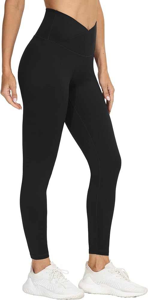 THE GYM PEOPLE Womens' V Cross Waist Yoga Leggings with High Waisted Tummy Control