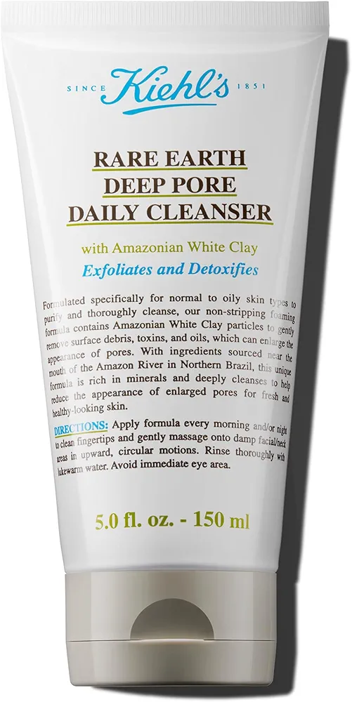 Kiehl's Rare Earth Deep Pore Daily Cleanser, Gentle Exfoliating Face Wash for Oily Skin, Detoxifies & Exfoliates Skin, Minimizes Pores, with Amazonian White Clay, Fragrance-free - 5 fl oz