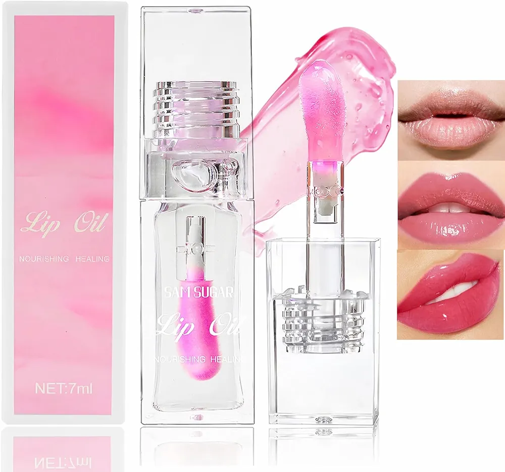 Magic Color Changing Lip Oil, Hydrating Lip Glow Oil, Clear to Pink, Warm Change Moisturizing Lip Gloss, Long Lasting Nourishing Lip Glow Oil Non-sticky Transparent Lip Care Lip Tint