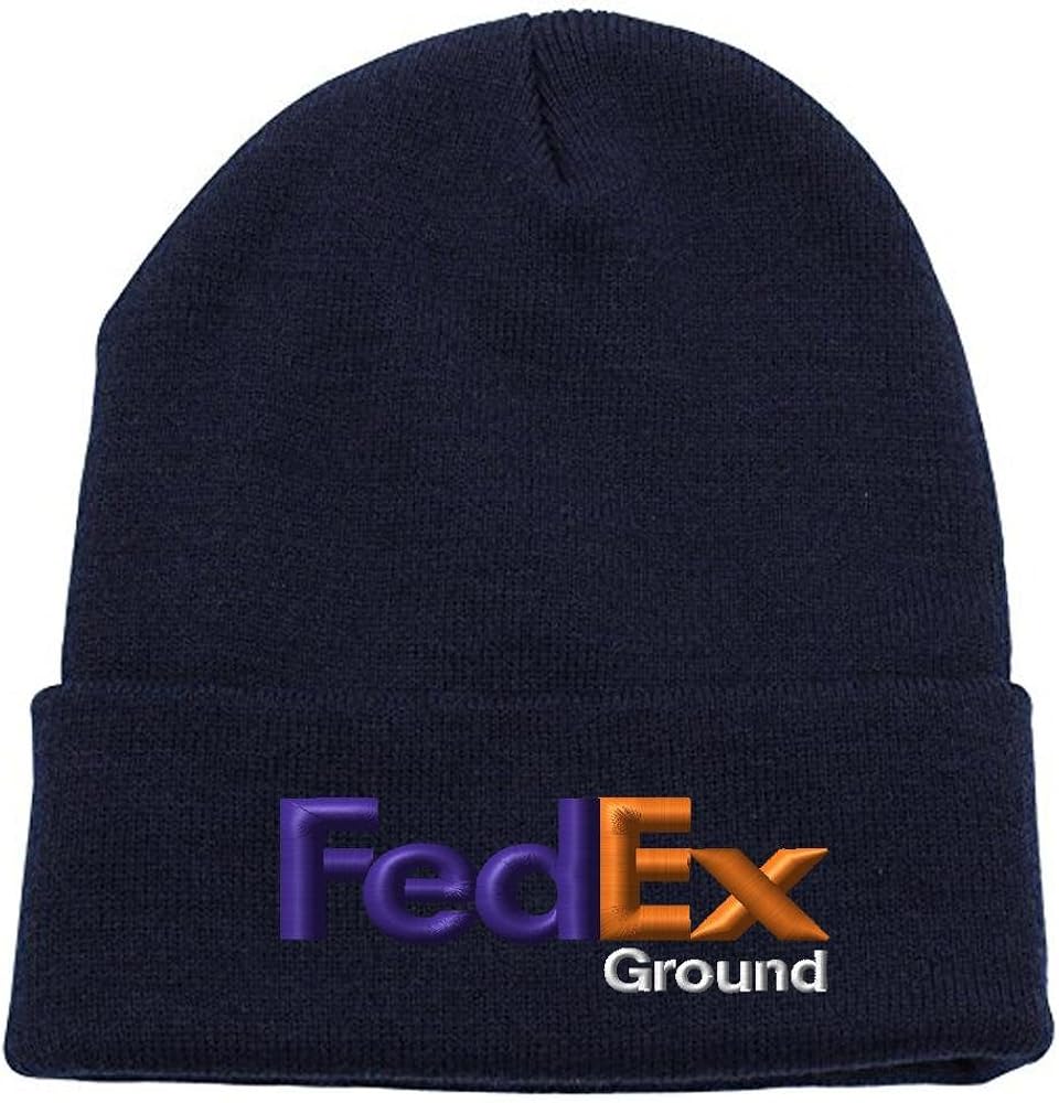 FedEx Ground Beanie Hat Purple Orange Winter Long Cuffed Custom Embroidered Knit Cap