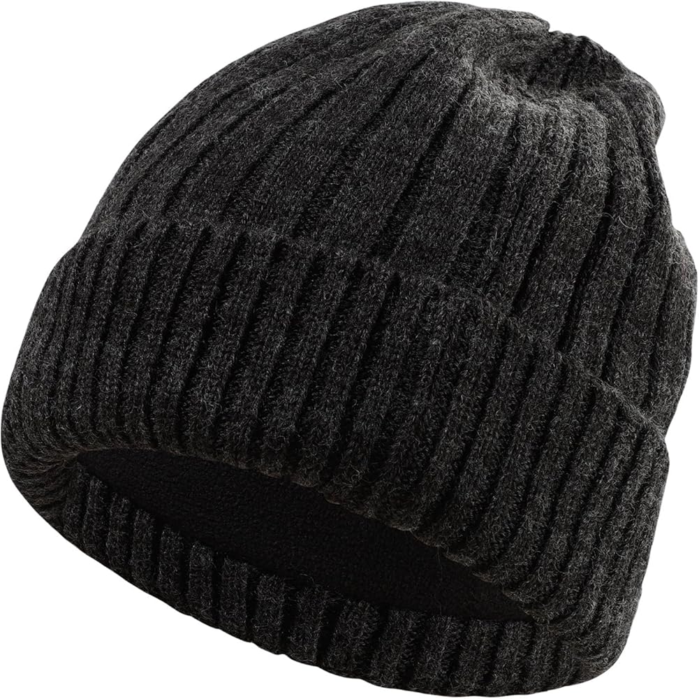 M/L/XL/XXL Wool Beanie for Men and Women, Fleece Lined Oversized Winter Knit Hat, Large Warm Wool Cuffed Cap for Big Head