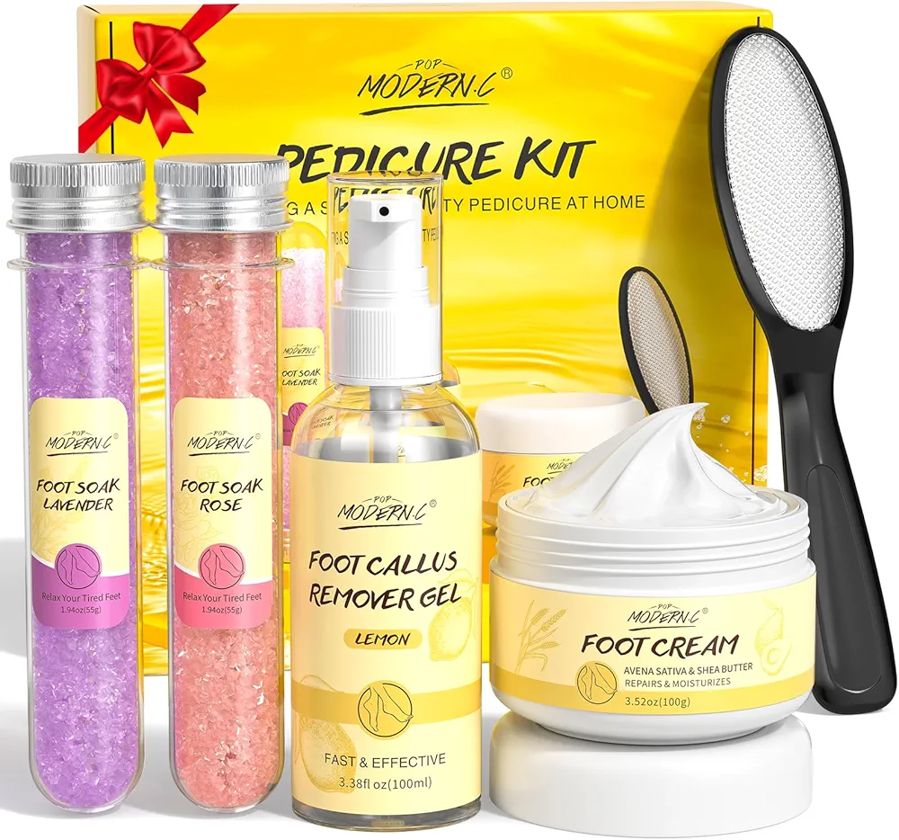 Pedicure Kit For Feet 5pcs Foot Spa Set For Christmas Birthday Valentine's Mother's Day Women Wife Girlfriend Gift Rose Lavender Foot Soak Salt Foot Callus Remover Gel Foot Rasp Foot Cream Foot Care