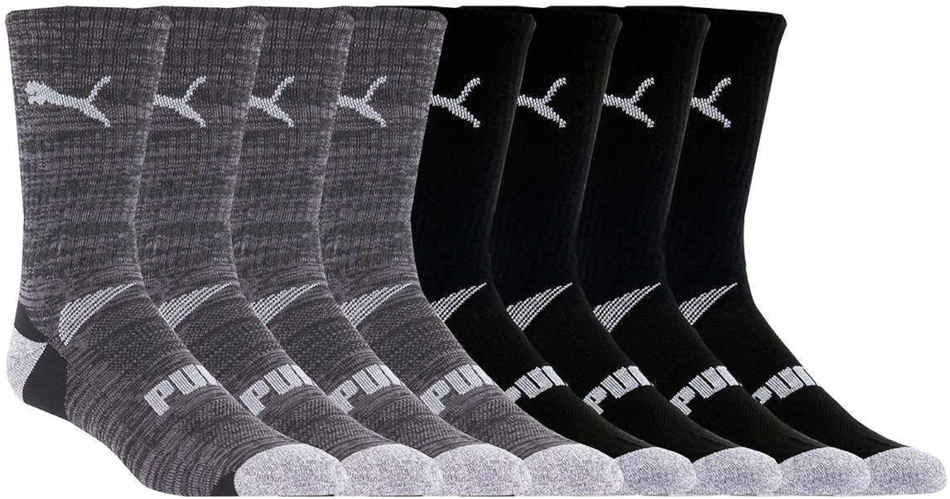 PUMA Men's Crew Socks Moisture Control Size 6-12, Black, 8 Pairs