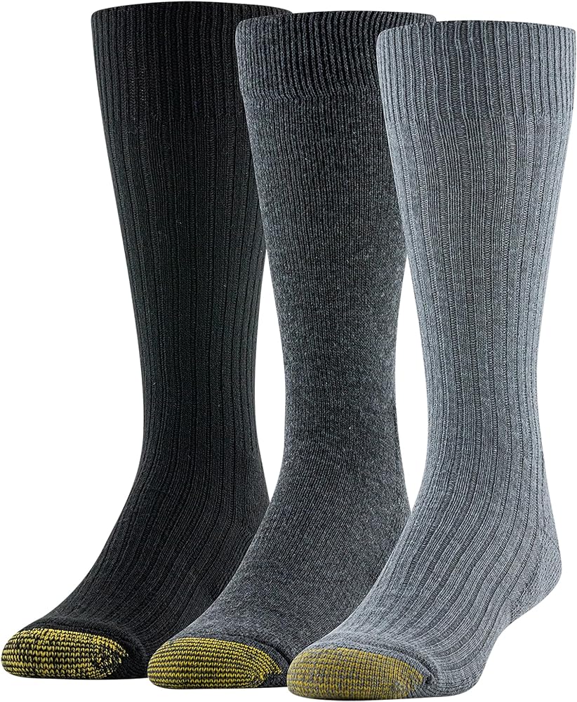 GOLDTOE Men's True Rib Cushion Crew Socks, 3-Pairs