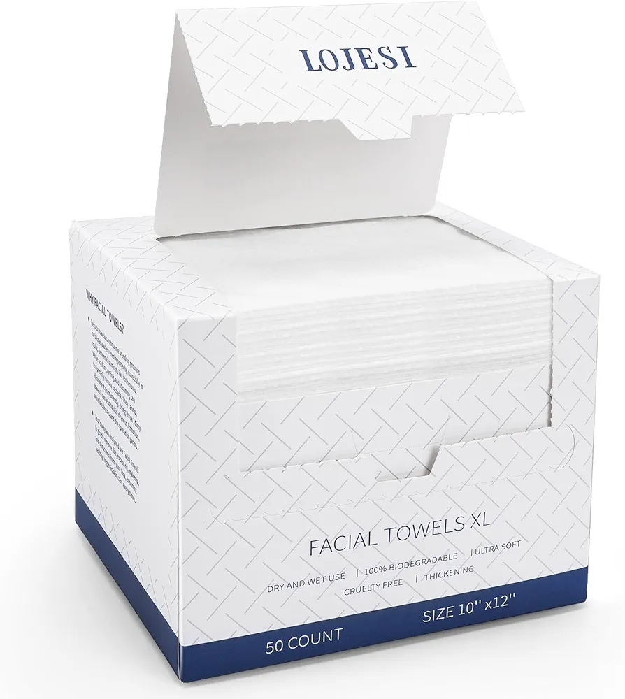 Disposable Face Towels 100% USDA Biobased Makeup Remover Dry Wipes Face Towelette, 10in X 12in Large Size Super Soft & Thick Face Cloths for Sensitive Skin 50 Ct /1 Pack