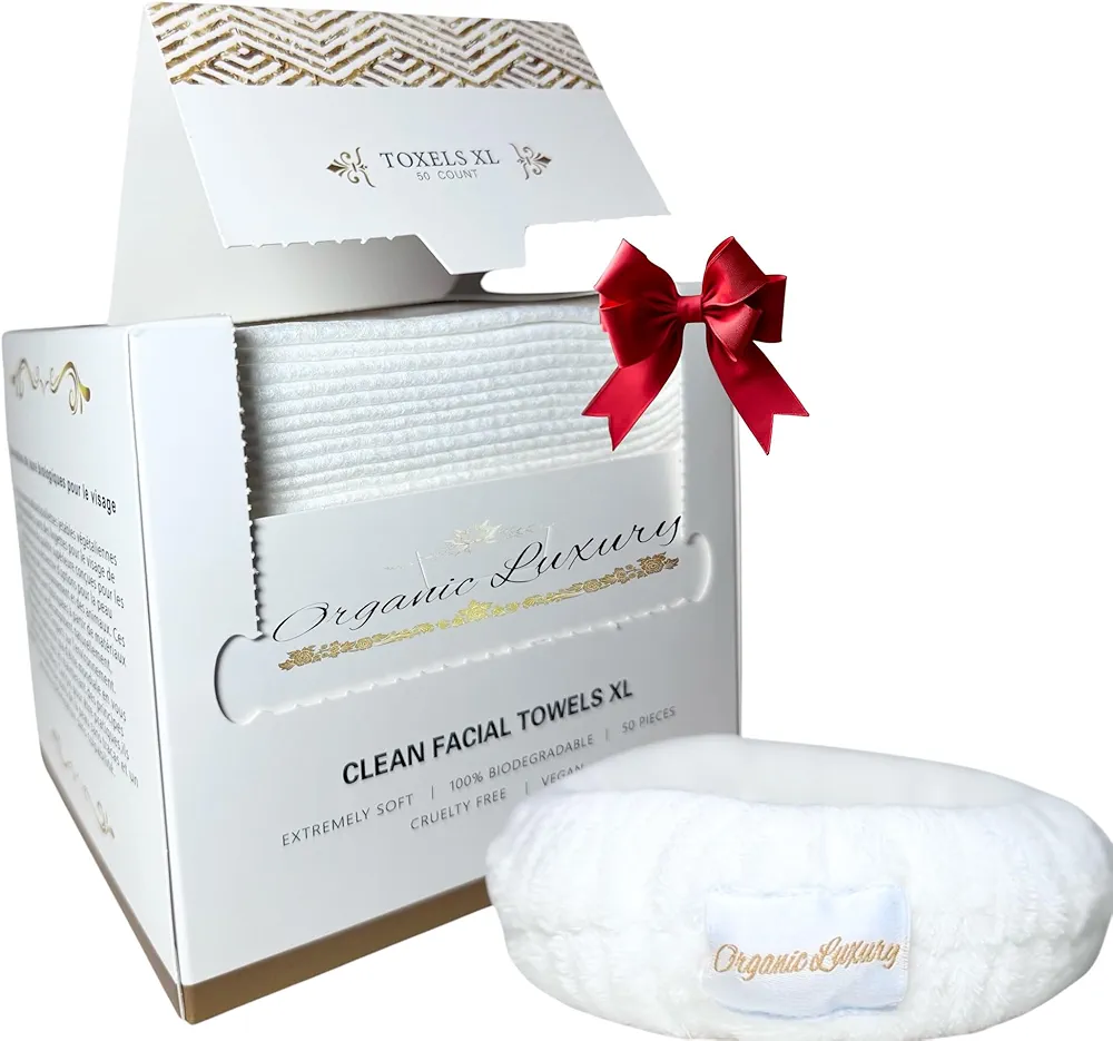 Disposable Face Towels, Professional Grade Biobased Extra Large Face Towels, Premium Luxury Quality, Organic Luxury Headband included.