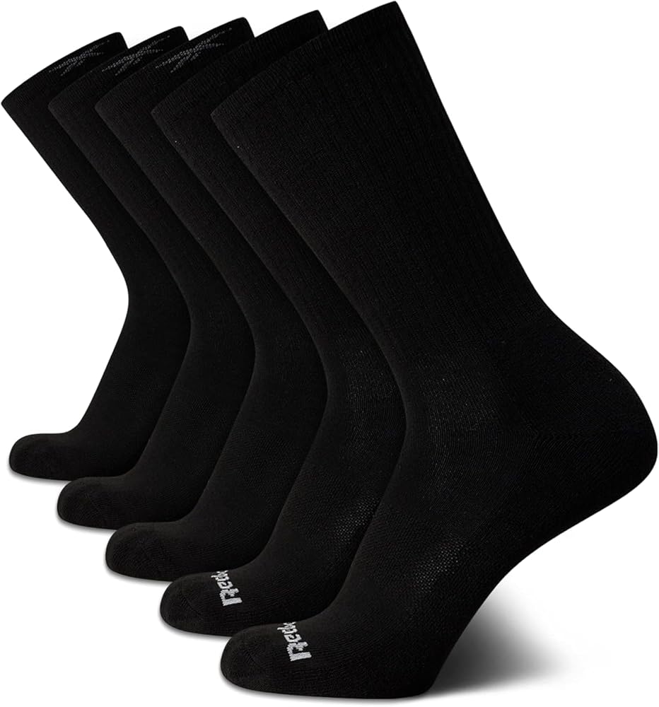 Reebok Men's Crew Socks - 5 Pack Stretch Performance Cushioned High Crew Socks - Arch Support Athletic Socks for Men (6-12.5), Size 6-12.5, Charcoal Black