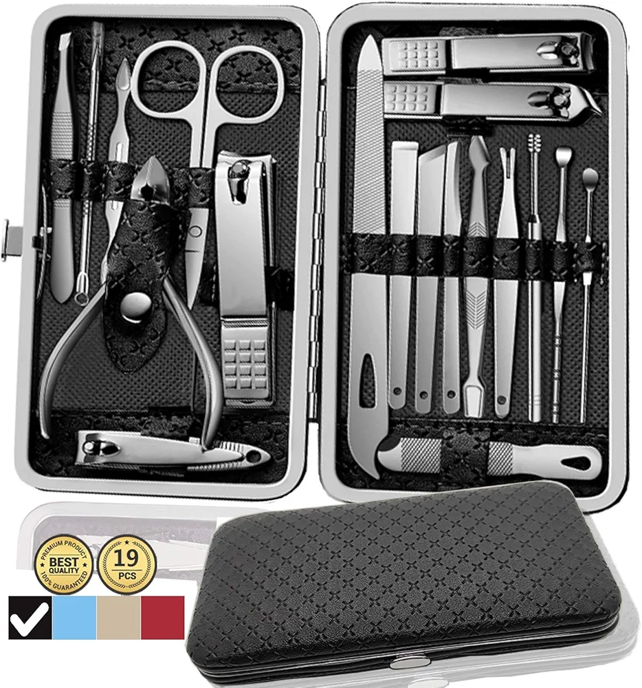 Manicure Set Pedicure Kit Nail Kit-19 in 1 Stainless Steel Manicure Kit, Professional Grooming Kits, Nail Care Kit with Luxurious Travel Case (Black) …