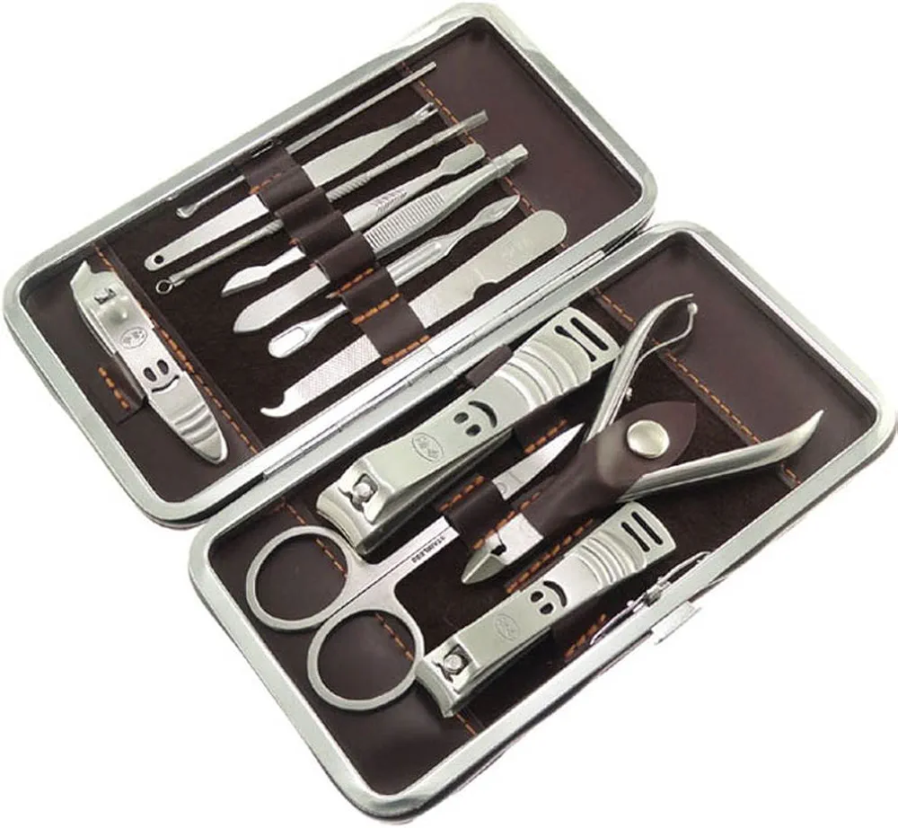 12 Pcs Personal Nail Care Pedicure and Manicure Set Grooming Kit/Portable Stainless Steel Nail Clippers Trimmers Tools Nail Cleaner Set with Secure Leather Case for Travel and Home Use