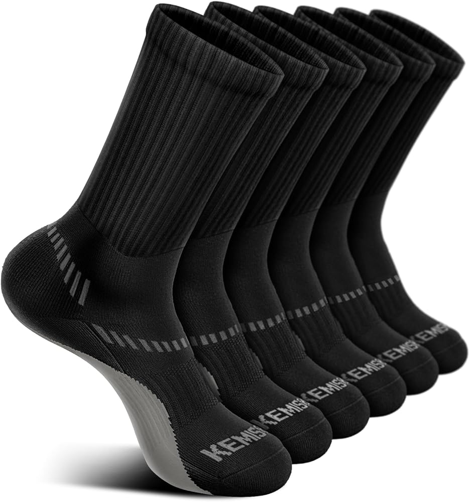 BULLIANT Compression Socks for Men 6Pairs, Athletic Crew Socks Cushioned For Men Sports Running-Arch Support