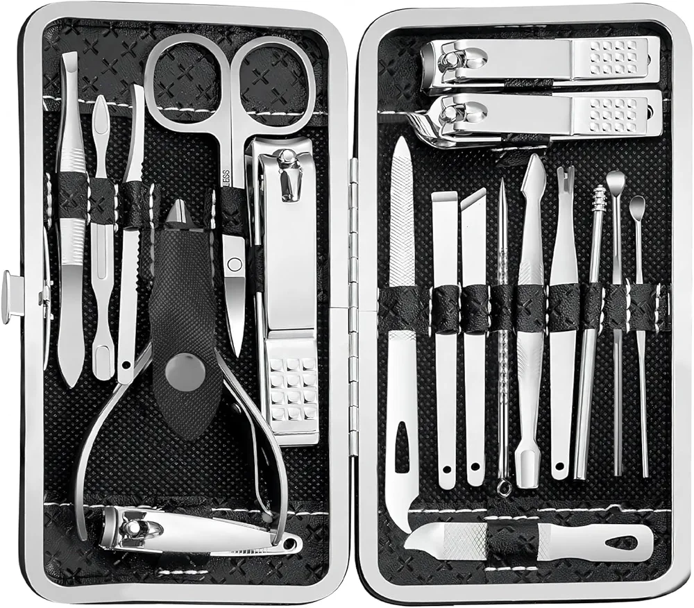 Manicure Set - 19 in 1 Professional Nail Clippers Pedicure Kit, Manicure Tool Kit, Stainless Steel Facial Grooming Set Kit, Gift Idea for Women, Men, Girls, Teens, Black