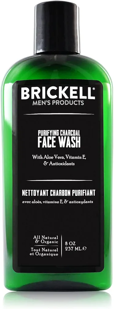 Brickell Men's Purifying Charcoal Face Wash for Men, Natural and Organic Daily Facial Cleanser, 8 Ounce, Scented