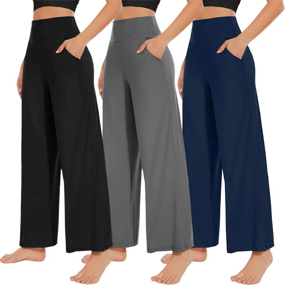 NEW YOUNG 3 Pack Women's Wide Leg Pants with Pockets High Waist Loose Sweatpants Casual Lounge Yoga Workout Palazzo