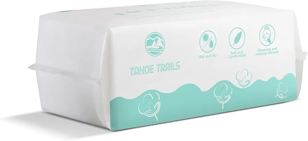 Tahoe Trails Disposable Face Towel, Soft Dry Wipe, Lint Free, Dry Wet Use for Sensitive Skin, Cotton Facial Tissue, Makeup Removing, Surface Cleaning 7.87 * 7.87inch, 80Count