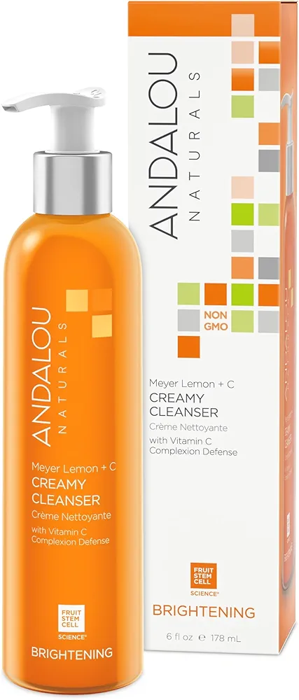 Andalou Naturals Brightening Meyer Lemon + C Creamy Cleanser, Face Wash for Uplifted Tone & Smoother Texture, Helps Renew Skin Vitality & Brighten Complexion, Cruelty Free, 6 Oz