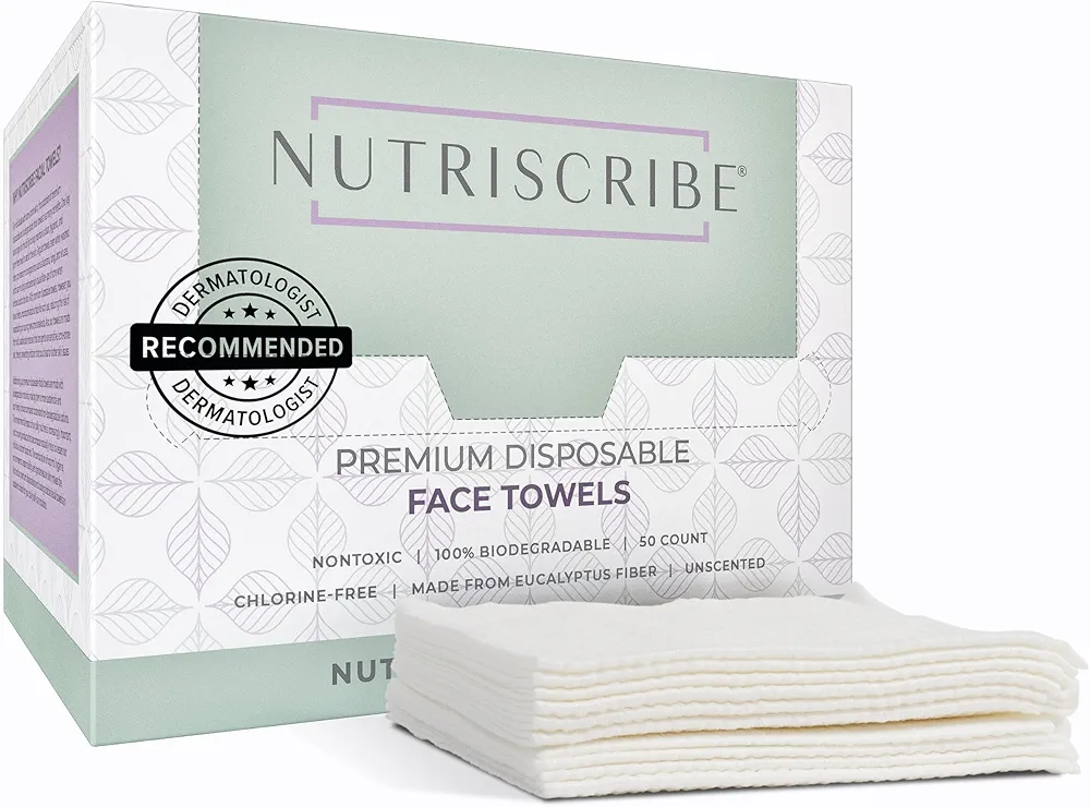 Disposable Face Towels XL, Dermatologist Approved 100% Natural Eucalyptus Fiber Face Towel, Tested for PFAS, Facial Washcloth, Makeup Remover, 50 count