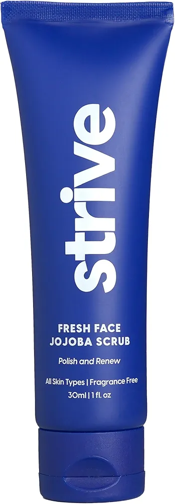 Strive - Fresh Face Jojoba Scrub - Mens Face Scrub, Fragrance Free, Smooth, Clear Skin, Refreshing with Aloe Vera, Centella Asiatica, Hyaluronic Acid & Niacinamide - For All Skin Types - 30 ML