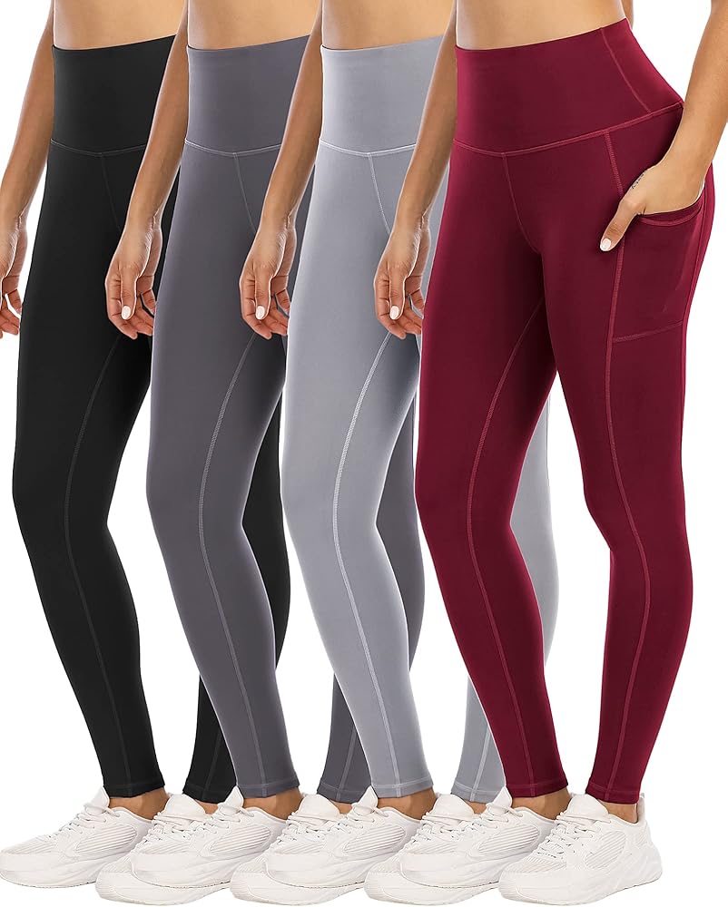 4 Pack Leggings with Pockets for Women,High Waist Tummy Control Workout Yoga Pants