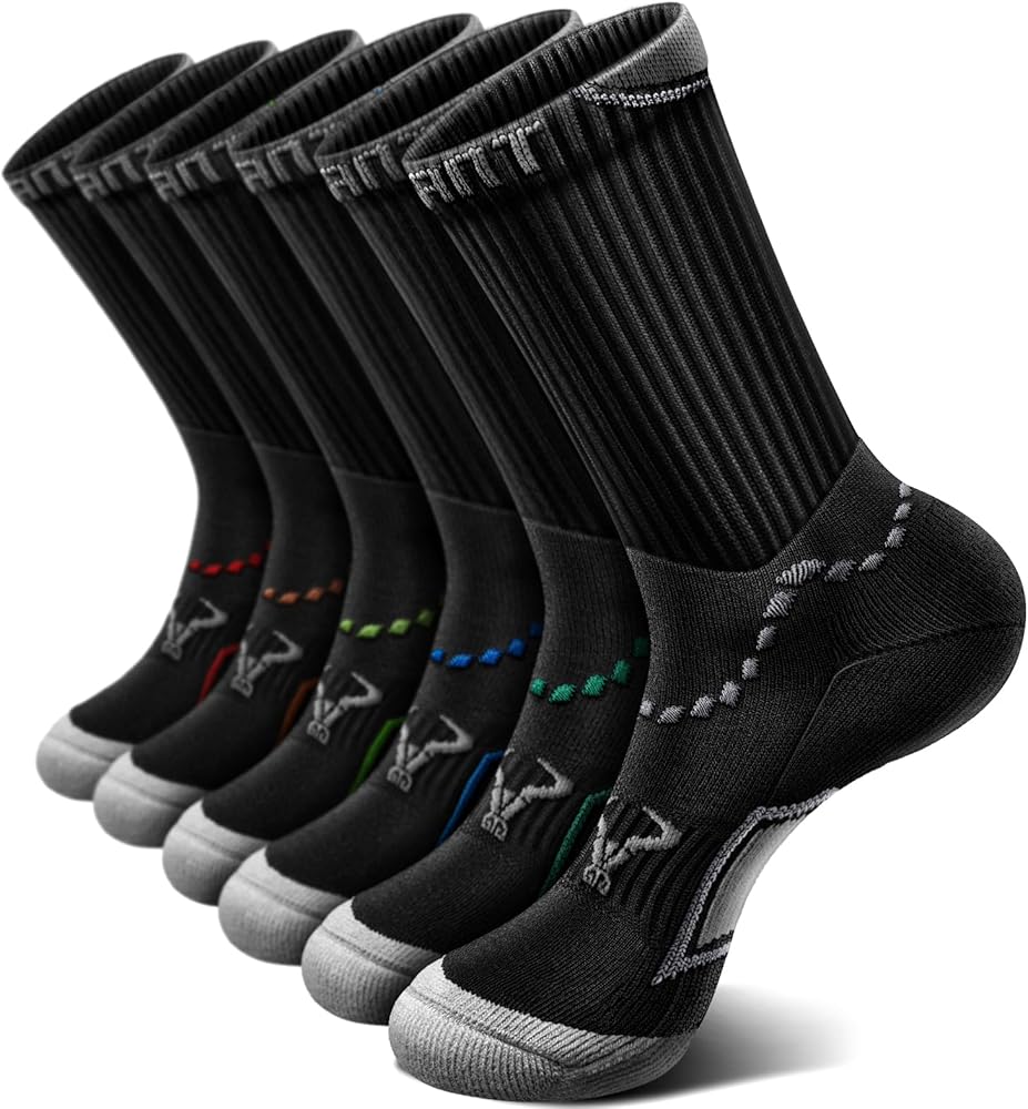 BULLIANT Men Running Socks, Athletic Crew Socks Compression Breathable for Men Sports Hiking Cushioned Footbed Arch Support