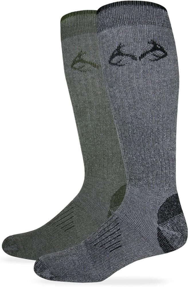 Team Realtree Men's All Season Over The Calf Tall Boot Socks 2 Pair Pack, Olive/Black, Large