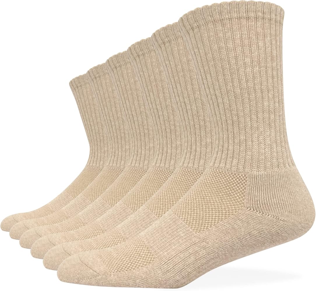 HaloYIYI Men's Moisture Control Cushioned Crew Socks with Arch Compression for Athletic, 6 Pairs