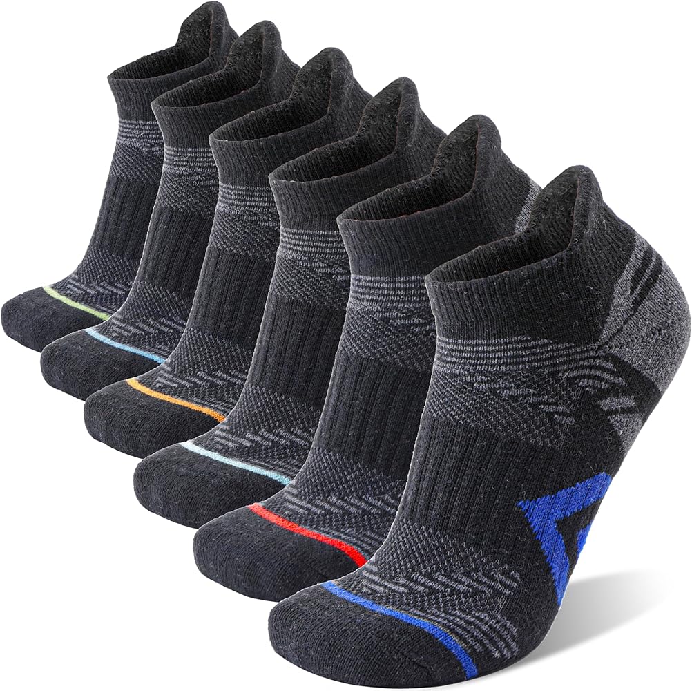 ANTSANG 6 Pairs Merino Wool Ankle Hiking Running Socks Compression Thick Cushion Breathable No Show Socks for Men Women