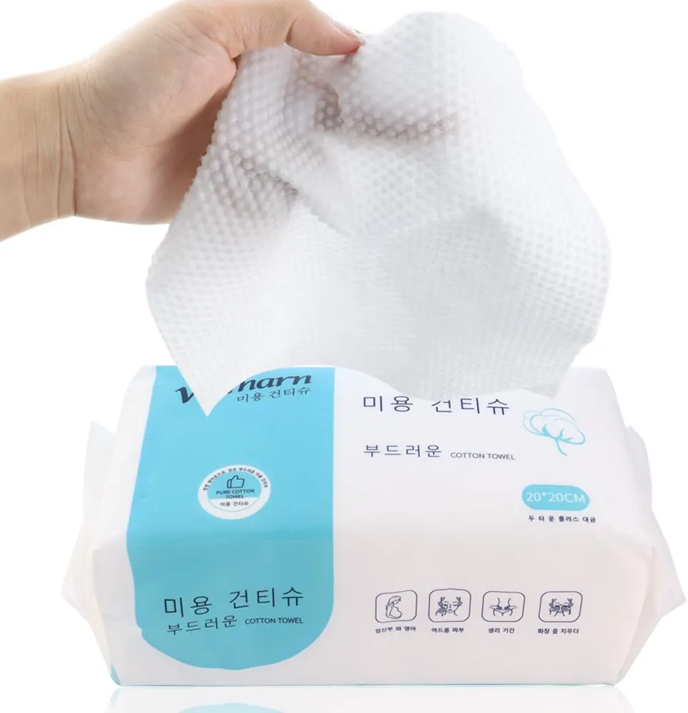 1 Pack 100 Count Thick & Absorbent Cotton Dry Wipes Cotton Face Tissue Disposable Dry Wipes Unscented Chemical Free Face Towelette Dry and Wet Use Cleansing Wipe Makeup Remover