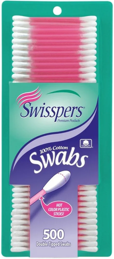 Swisspers Cotton Swabs 500 Count (Hot Color) (3 Pack)