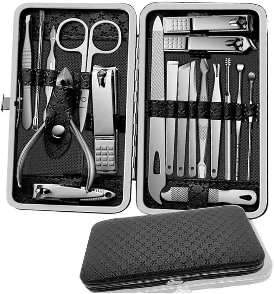 Manicure Set,Personal Care Nail Clipper Kit Stainless Steel Manicure Kit, Professional Grooming Kits, Nail Care Tools with Case (Black 19 Pcs)