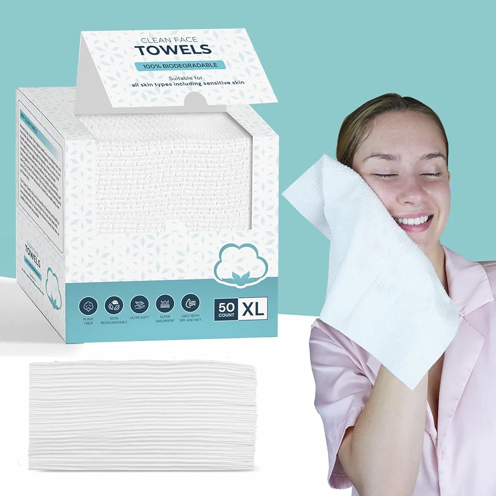 Disposable Face Towel - Face Towelettes Disposable XL, Soft&Comfortable Facial Towels Disposable, Thickened Clean Face Towels for Sensitive Skin, Makeup Remover Dry Wipes 50 Count-1 Pack