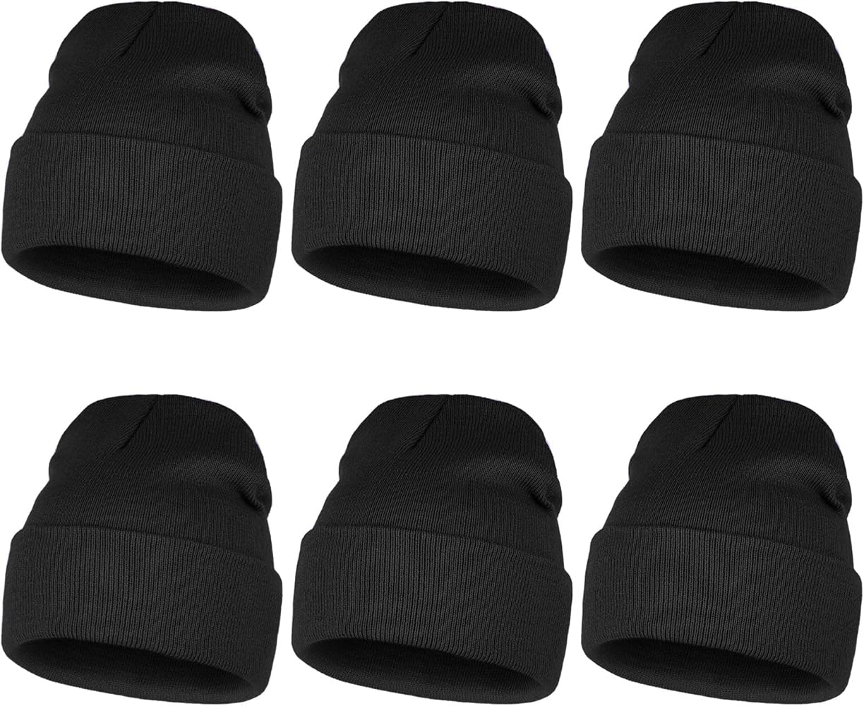 6 Pack Winter Cuffed Beanie Hats for Men Women Knitted Warm Skull Cap