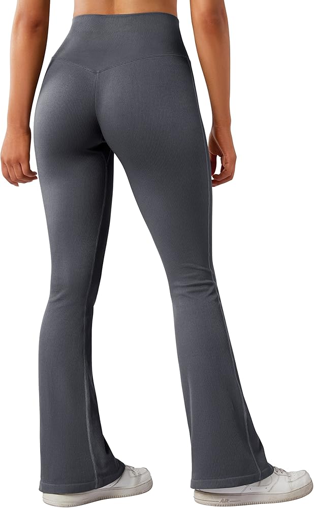 MOSHENGQI Women Ribbed Flare Leggings Seamless High Waist Bootcut Yoga Pants