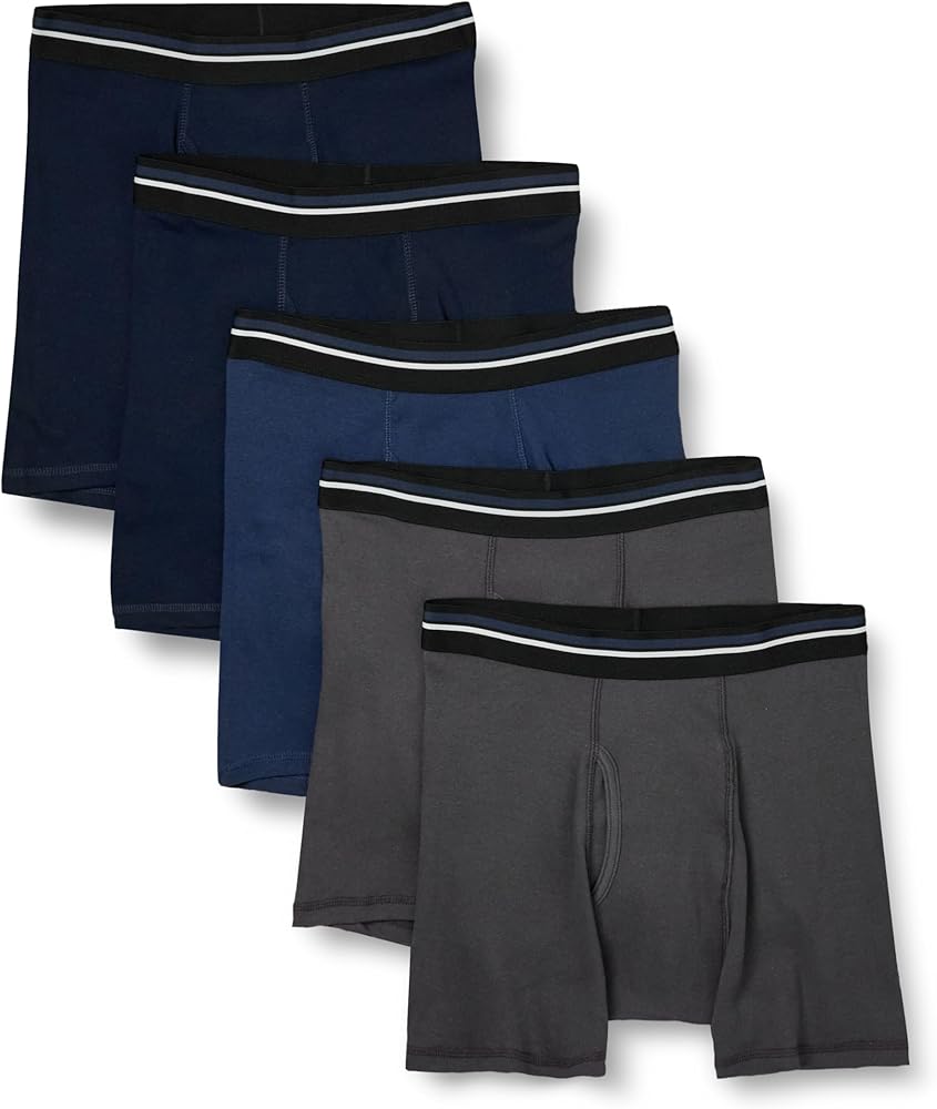 Amazon Essentials Men's Comfortable Cotton Tag-Free Boxer Brief, Pack of 5