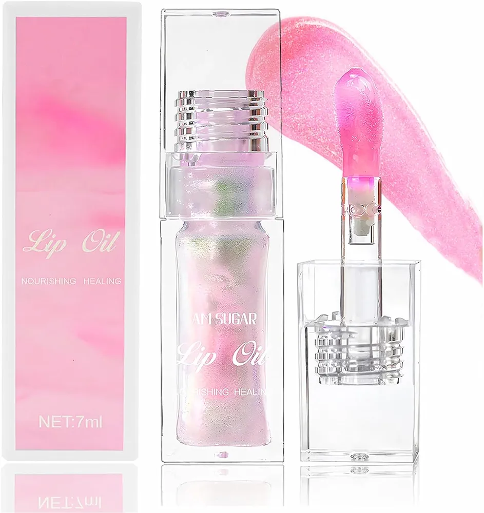 Color Changing Lip Oil from Clear to Pink, Moisturizing Lip Glow Oil Plumping Glimmer Glow Lipstick Long Lasting Lip Oil Gloss, Non-sticky & Hydrating Tinted Lip Oil for Dry Lips