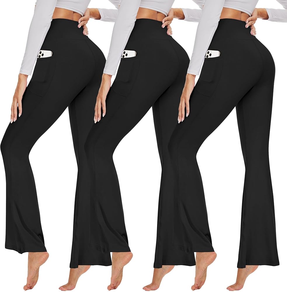 GAYHAY 3 Pack Leggings with Pockets for Women - High Waisted Tummy Control Soft Workout Gym Black Yoga Pants