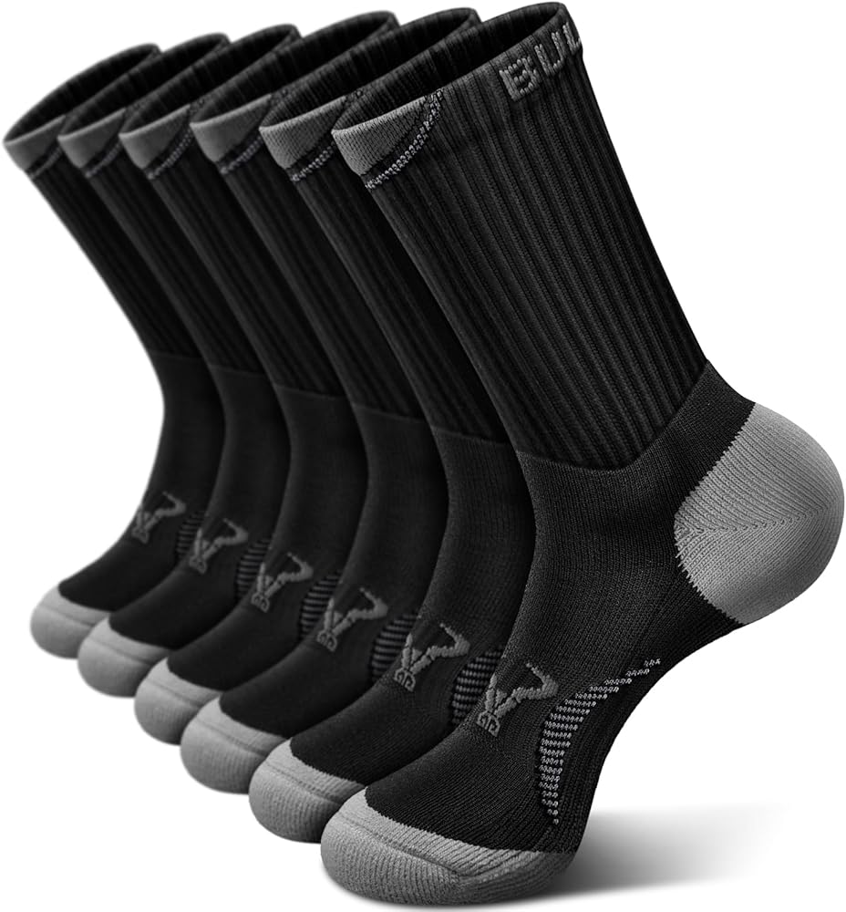 BULLIANT Men Compression Socks, Athletic Active Running Socks for Men Sports Hiking Fishing Cushioned Footbed Arch Support