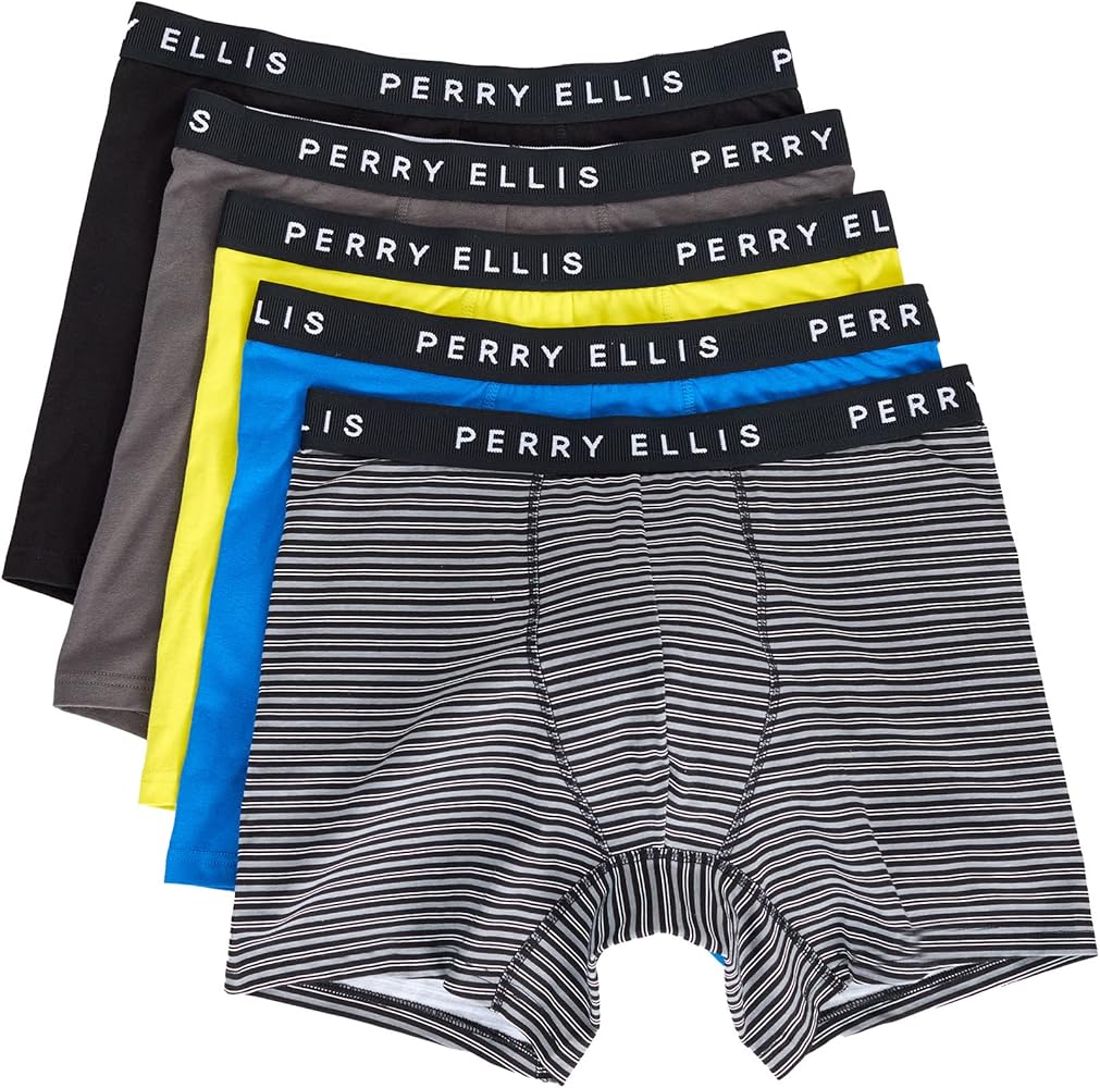 Perry Ellis Men's Cotton Stretch Boxer Briefs, Tagless, No Roll Waistband, 5 Pack