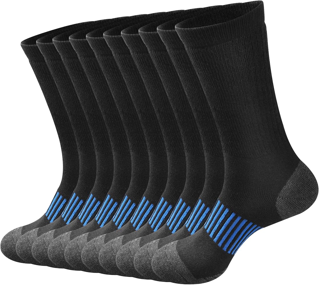 ECOEY Men's Work Boots Athletic Running Crew Socks, Dry-Tech Moisture Wicking Heavy Cushion Multi Pack